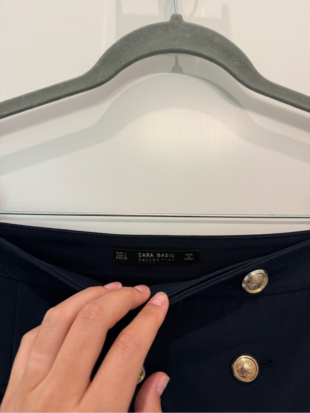 ZARA Navy Blue Mini Skirt with Button Details Size Large - Picture 3 of 4